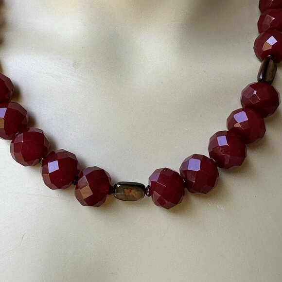 VTG Faceted Red Crystal Abalone Shell Spacer Beads Necklace Fashion Jewelry 18"‎ - Picture 3 of 8